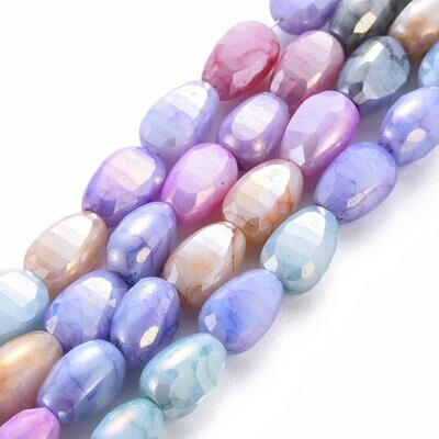 Opaque Pastel Glass Melon Beads with AB Plating, 9x6x4.5mm, 1 Strand