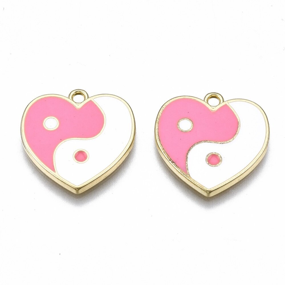 Enamel & Light Gold Yin and Yang Pendant/Charm, 18.5x18.5mm
