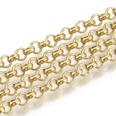 Stainless Steel Gold Rolo Chain, 4x1mm, 1 Metre
