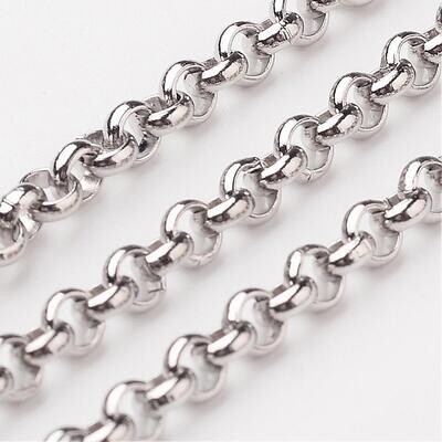 Stainless Steel Rolo Chain, 4x1mm, 1 Metre