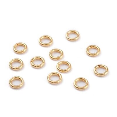50 x Stainless Steel Gold Jump Rings, 6x0.8mm