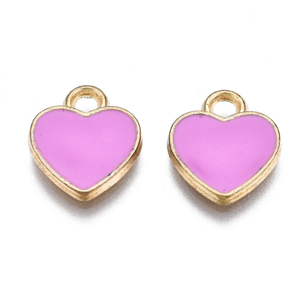 Enamel & Light Gold Heart Charm, 10x12mm