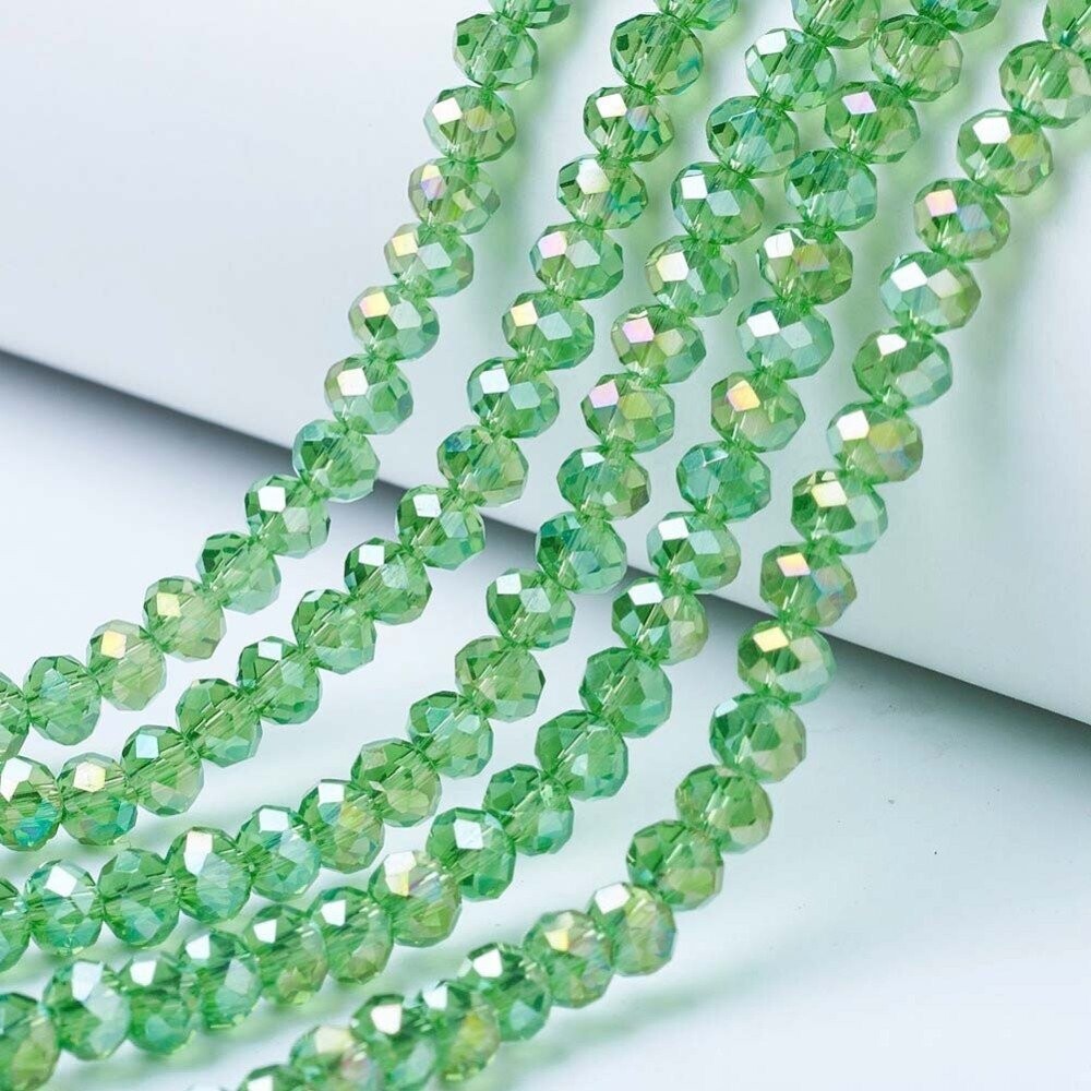 50 x 6x4mm Electroplated Faceted Glass Rondelles in Green