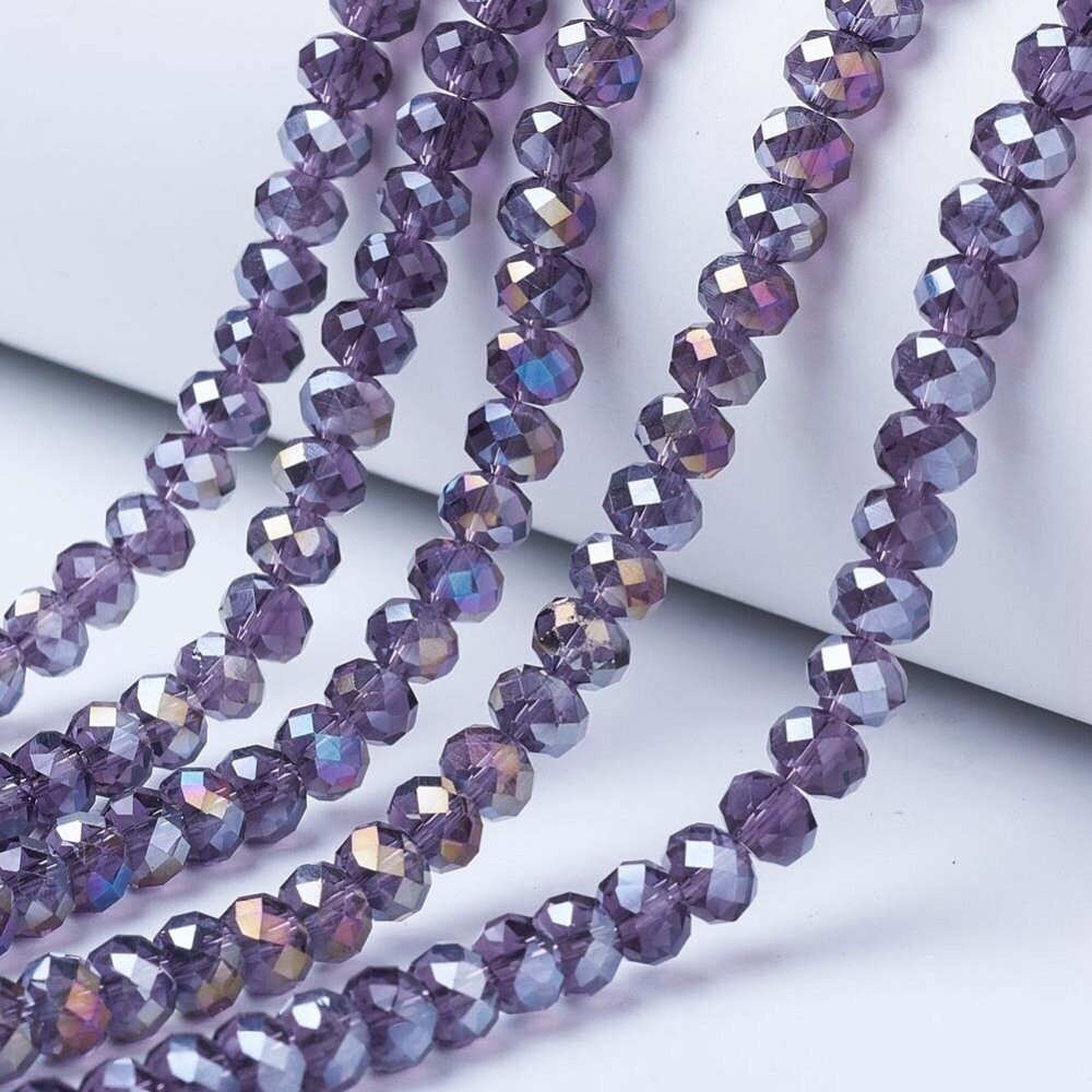 50 x 6x4mm Electroplated Faceted Glass Rondelles in Purple