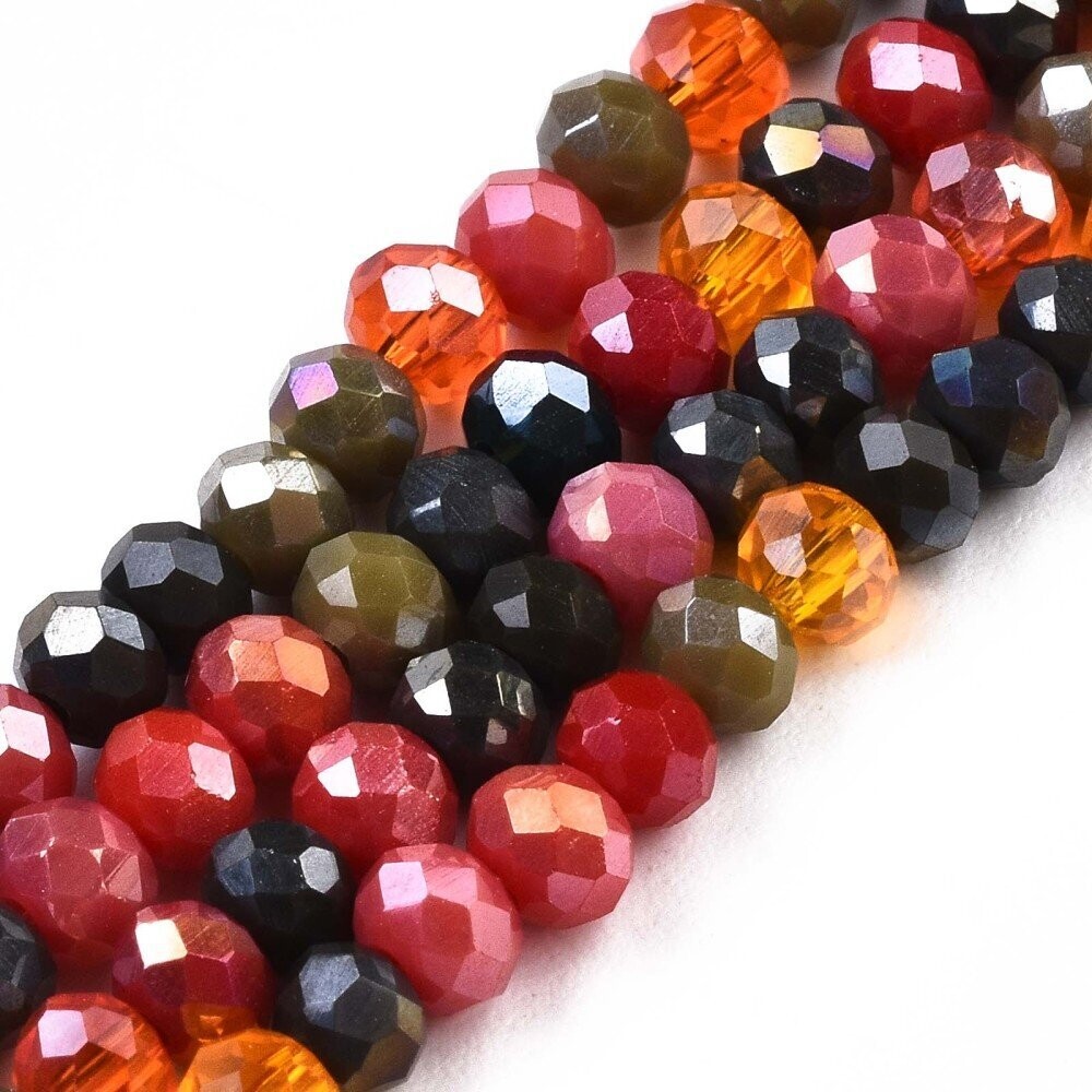 3x3mm Electroplated Glass Rondelles in Mixed Brick Tones, 1 Strand