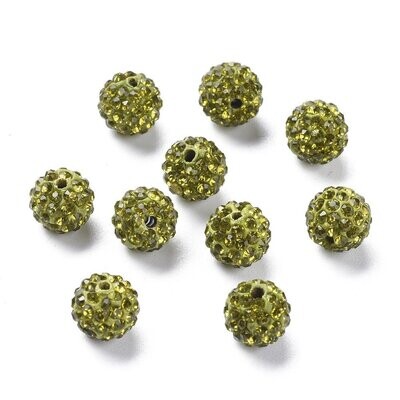 10 x Olive Green Shamballa Beads, 10mm