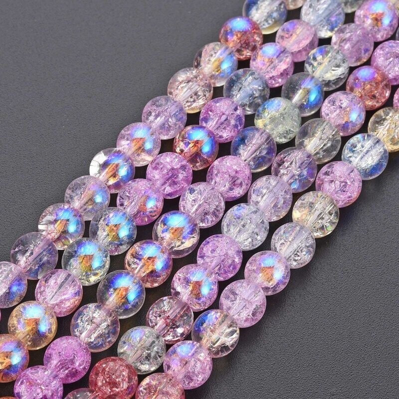 Electroplated AB Crackle Glass Beads,  6mm, 1 Strand