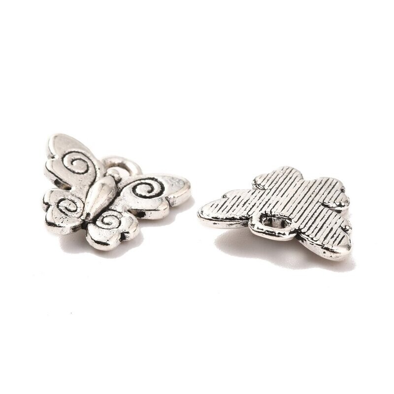 Antique Silver Butterfly Charm 1, 12x13mm
