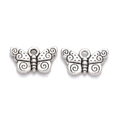 Antique Silver Butterfly Charm 2, 9x15mm