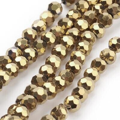 4mm Faceted Electroplated Crystals in Gold, 1 Strand