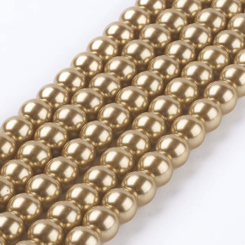 6mm Glass Pearls in Light Gold, 1 Strand