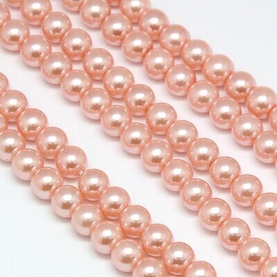 6mm Glass Pearls in Light Salmon Pink, 1 Strand