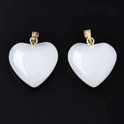 White Glass Heart Charms/Pendants, 22x20mm
