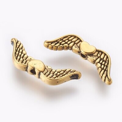 10 x Antique Gold Angel Wing Beads, 20x7mm