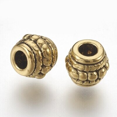 30 x Antique Gold Plated Barrel Beads, 8x6mm