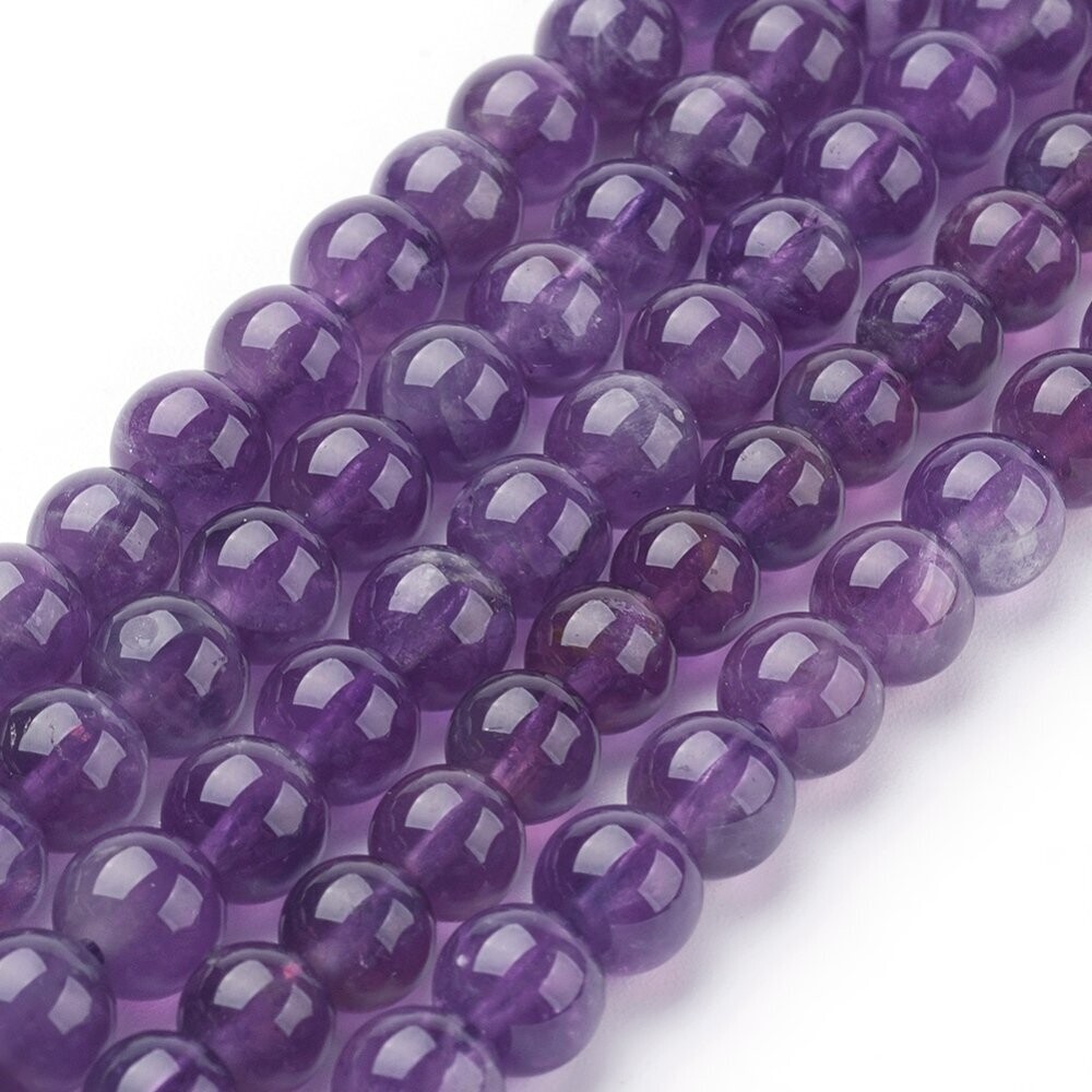 Natural Amethyst Beads, 6mm, 1 7.6" Strand