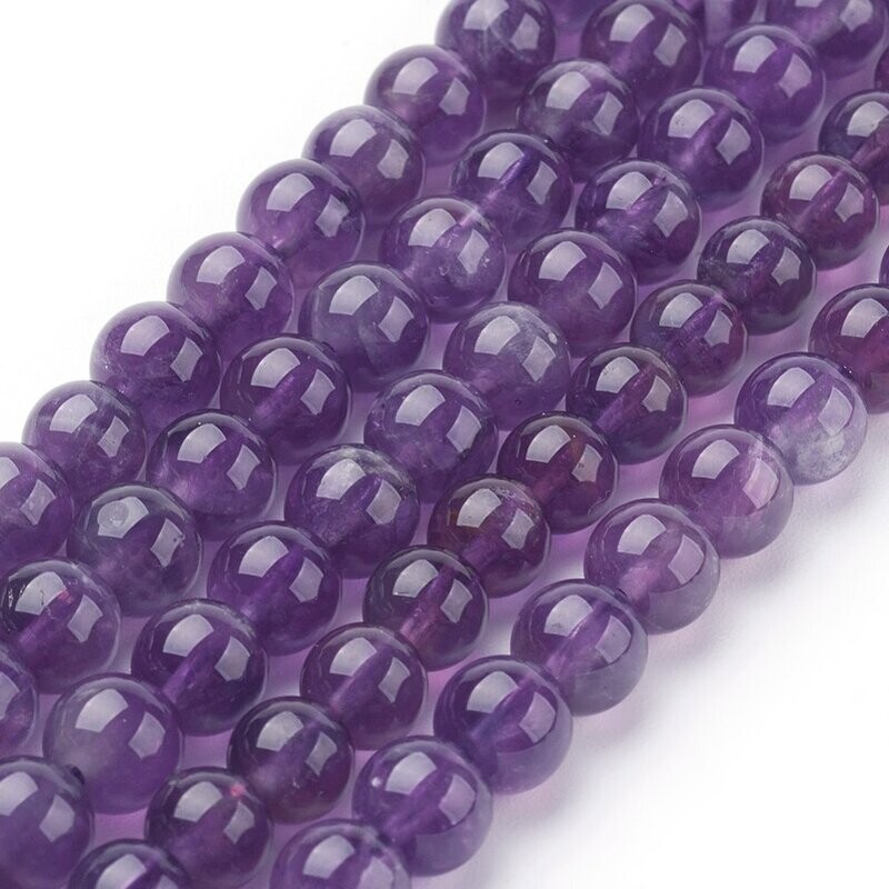 Natural Amethyst Beads, 8mm,  7.6" Strand