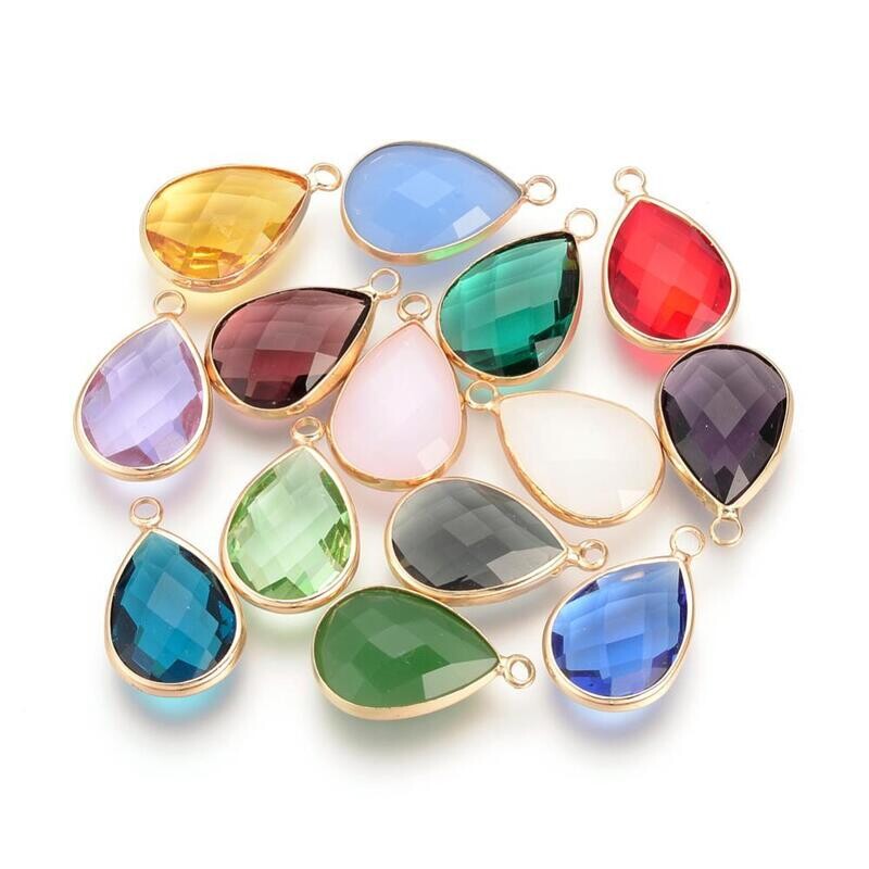 4 x Faceted Glass Teardrop Pendants, 18x10x4mm
