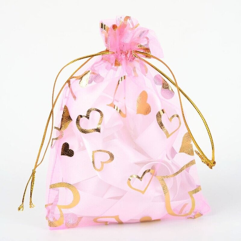 10 x 15x10cm Pink & Gold Organza Pouches
