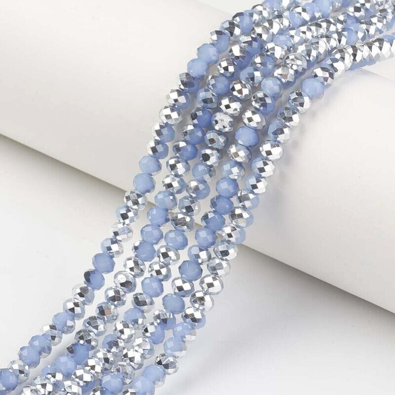 6x5mm Half Plated Faceted Glass Rondelles in Light Blue, 1 Strand