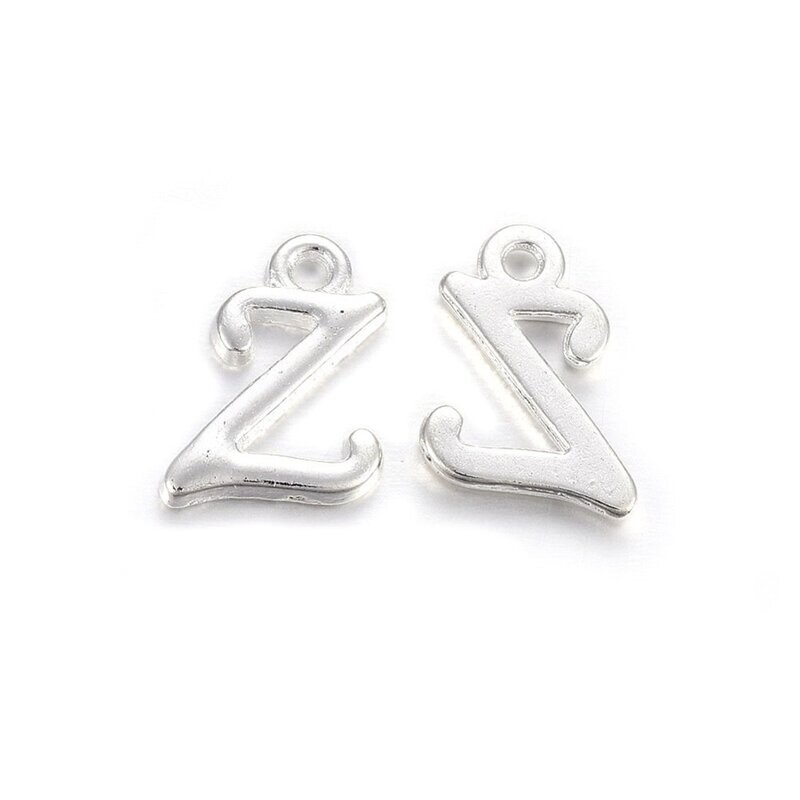 Silver Letter 'Z' Charm/Pendant, 13x10mm