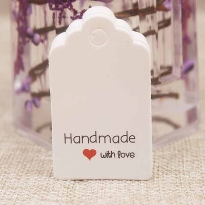 20 x 'Handmade with Love' Gift Tags in White, 30x50mm