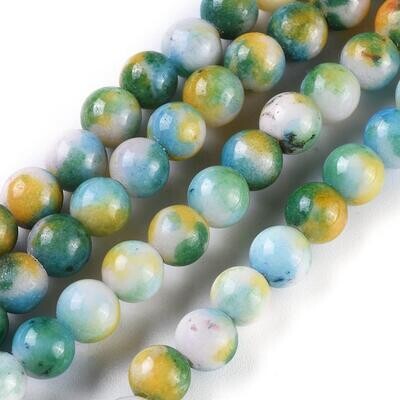 Natural Dyed Jade, Blue/Yellow/Green, 6mm, 1 Strand