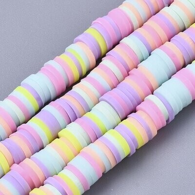 Polymer Clay Heishi Bead Strand, Pastel Candy Mix, 6mm