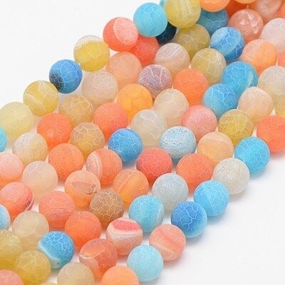 Natural Frosted Agate Beads, Dyed, Mixed Colours, 6mm, 1 Strand