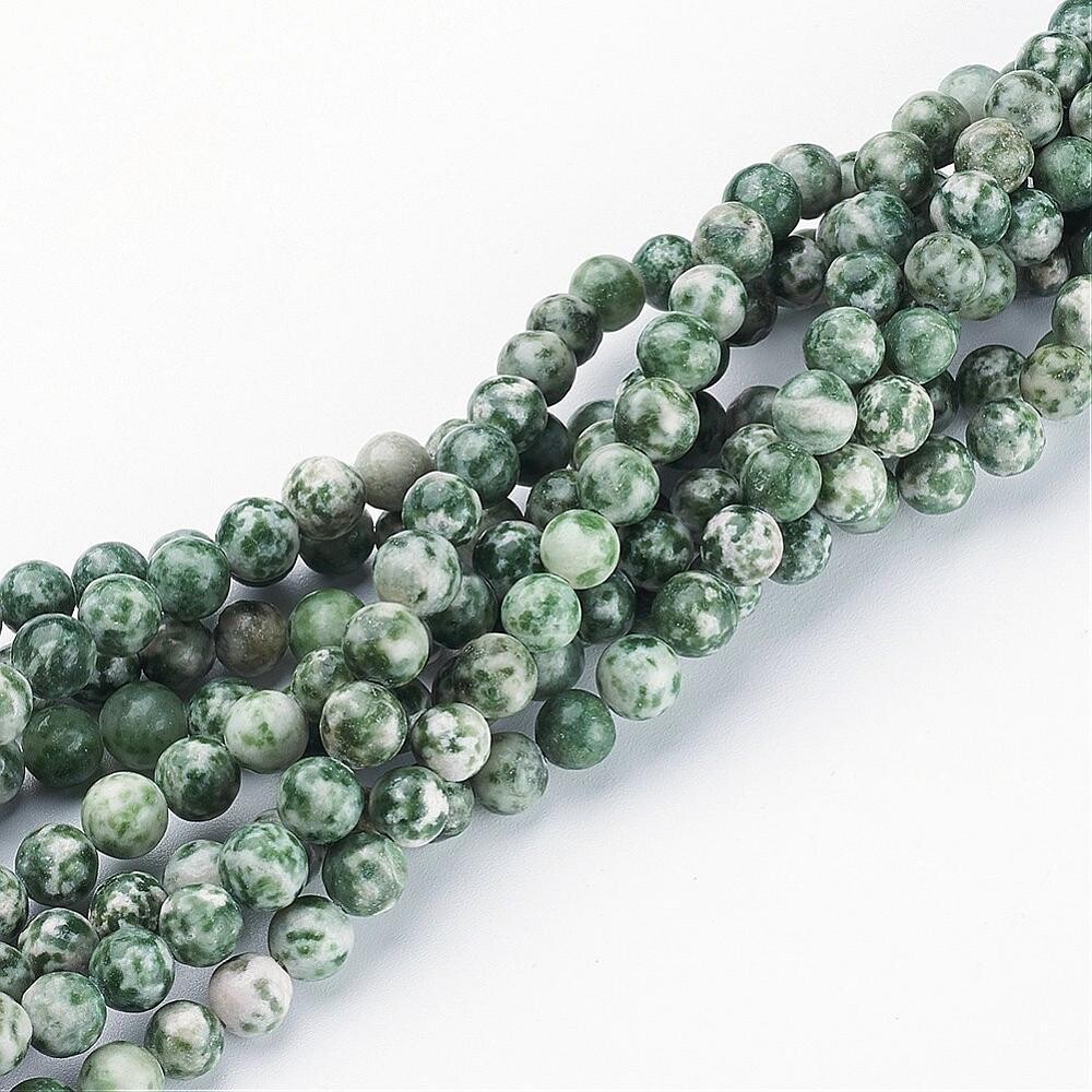 Natural Green Spot Jasper Beads, 6mm, 1 Strand