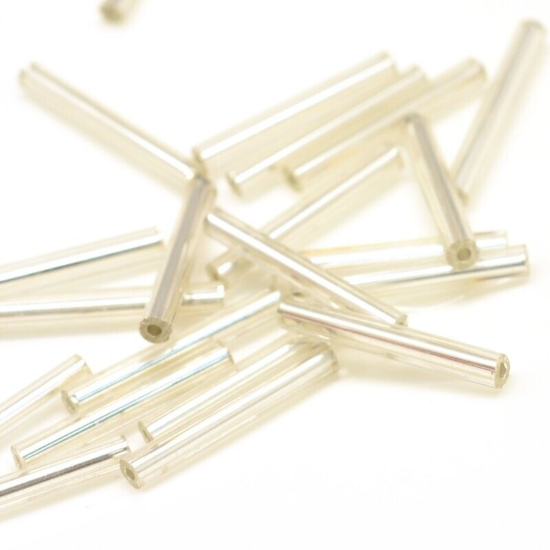 Metallic Silver Glass Bugle Beads, 15mm