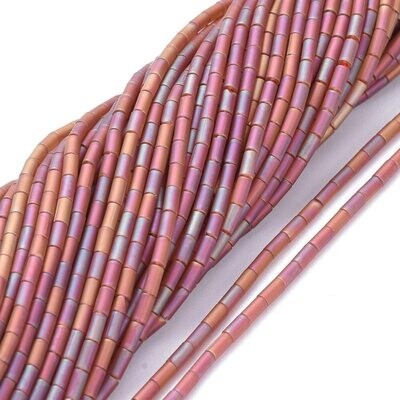 Rainbow Plated Glass Tube Beads in Red, 5x2.5mm 1 Strand