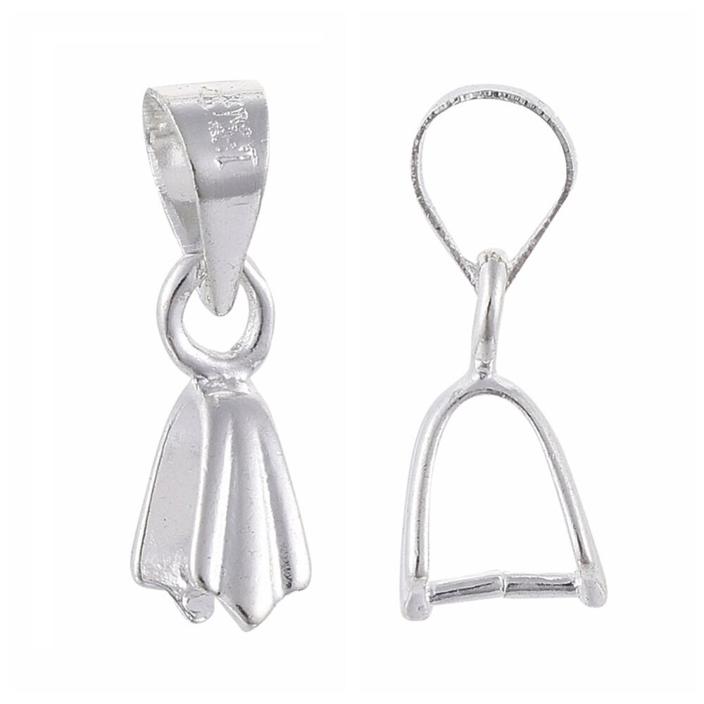 10 x Silver Plated Pinch Clip Bail, 15mm