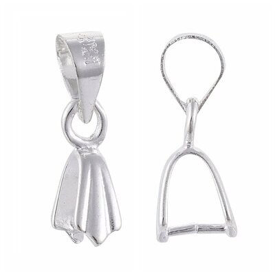 10 x Silver Plated Pinch Clip Bail, 15mm