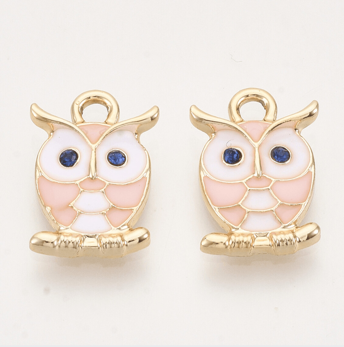 Enamel & Light Gold Owl Charm, 17x11mm