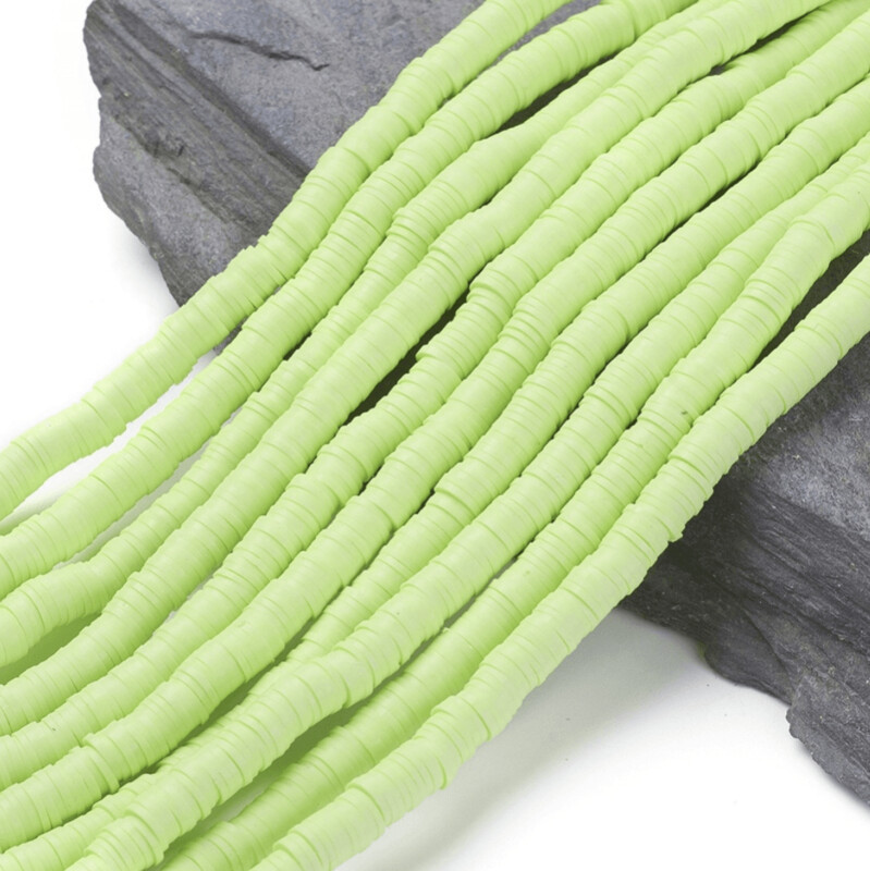 Polymer Clay Heishi Bead Strand, Bright Lime Green, 6mm
