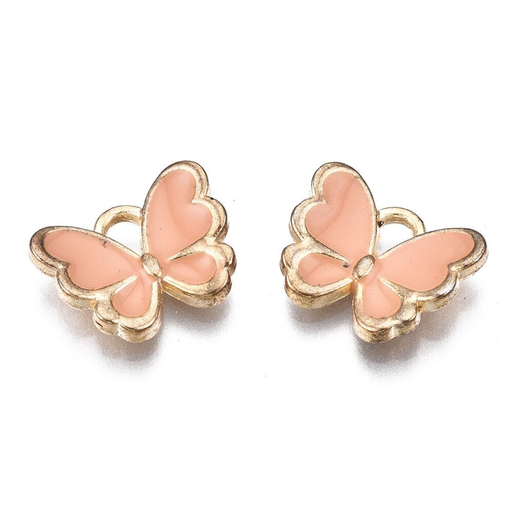 Enamel & Light Gold Butterfly Charm in Pinky/Peach, 10x13mm