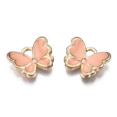 Enamel & Light Gold Butterfly Charm in Pinky/Peach, 10x13mm