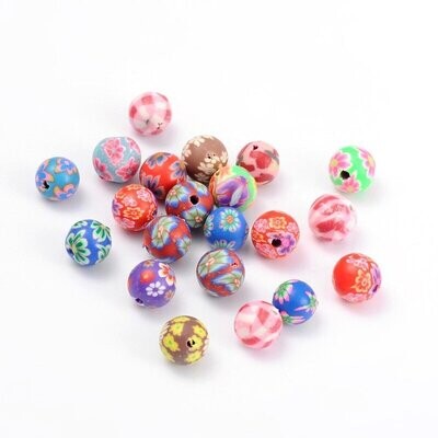 50 x Polymer Clay Beads, Mixed Bright Colours, 8mm