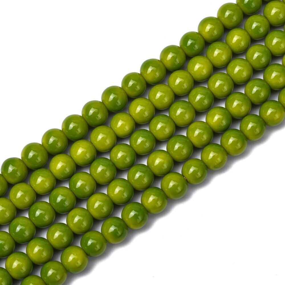 Glass Beads in Lime Green, 6mm, 1 Strand