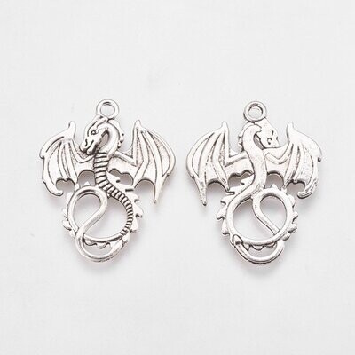 Antique Silver Dragon Pendant, 35x27mm