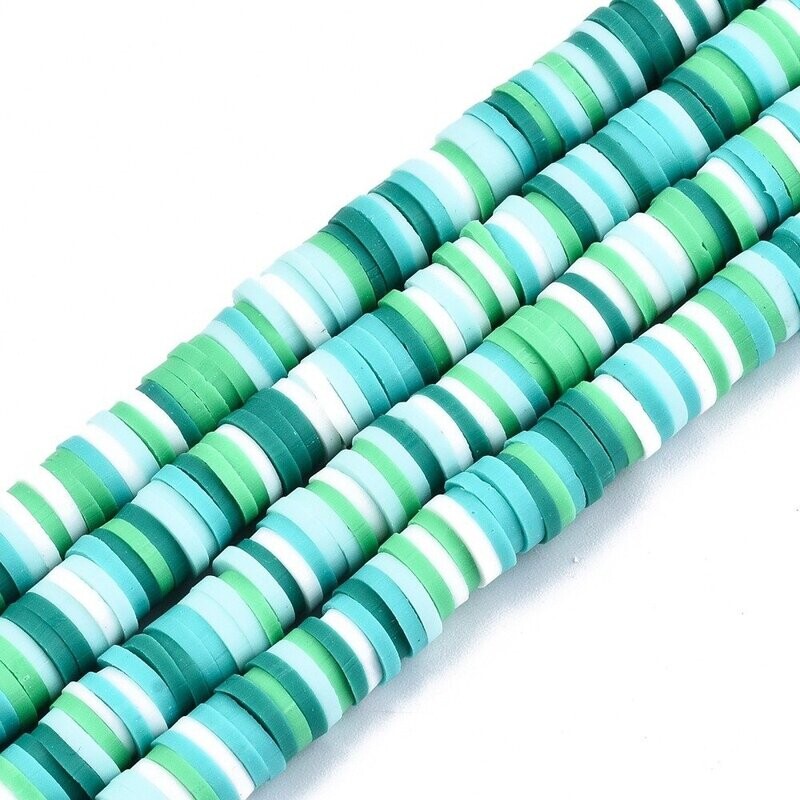 Polymer Clay Heishi Bead Strand, Sea Green Mix, 6mm