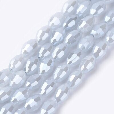 6x4mm Electroplated Faceted Glass Rice beads in Silver Grey