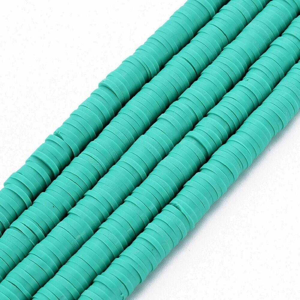 Polymer Clay Heishi Bead Strand, Sea Green/Turquoise, 6mm