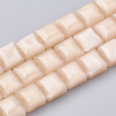 10 x Faceted Opaque Glass Squares, Peach Puff, 13x13mm