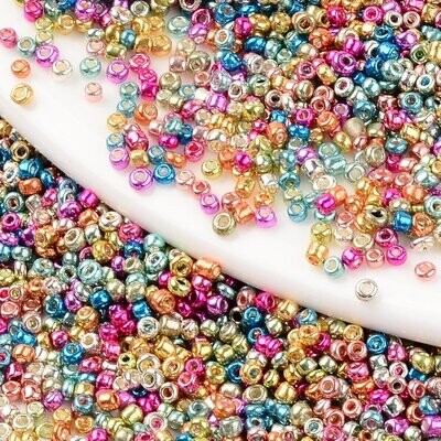 Metallic Seed Beads in Mixed Colours, Size 12, Approx. 2mm