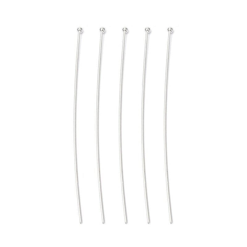 50 x Silver Plated BALL Head Pins 60mm x 0.7mm