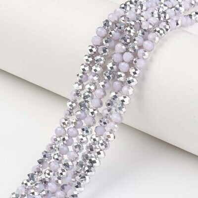 4x3mm Half Plated Faceted Glass Rondelles in Light Pink, 1 Strand