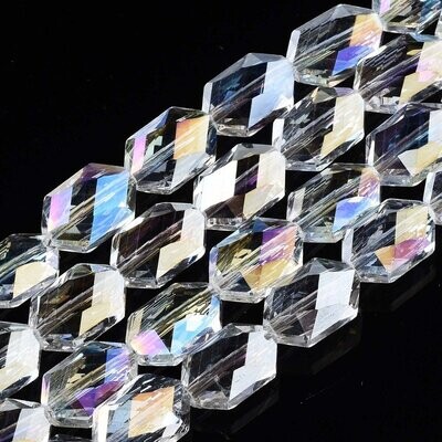 20 x Clear Electroplated Rectangular Glass Beads, 12x8x5mm