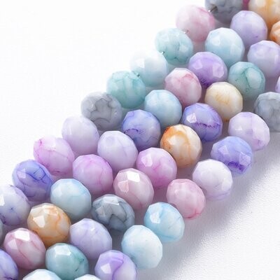 6x4mm Opaque Faceted Glass Rondelles in Mixed Pastel Colours, 1 Strand